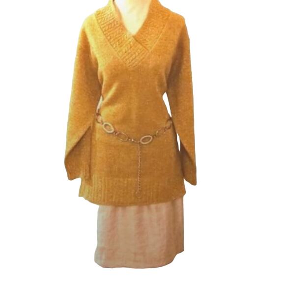 Diane Von Furstenberg DVF Gold Sweater SPARKLES Metallic Long Sleeves Oversized - Picture 4 of 16